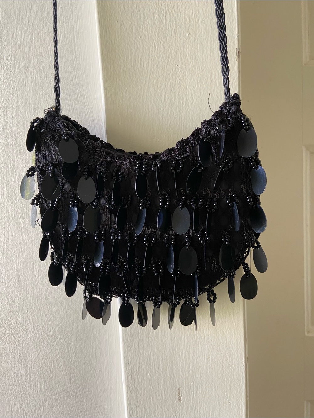 Black Sequin Crochet Y2K Shoulder Bag
